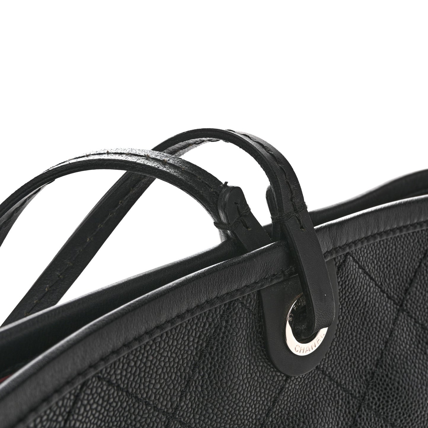 Grained Calfskin Large Shopping Fever Tote Black