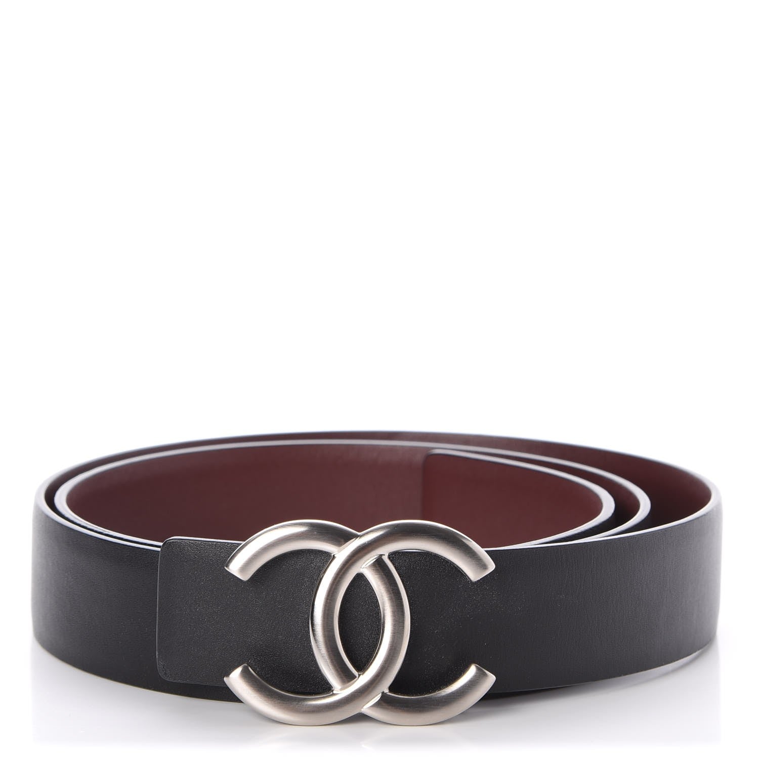 Chanel Calfskin CC Reversible Belt 90 Black Burgundy 1 of 7