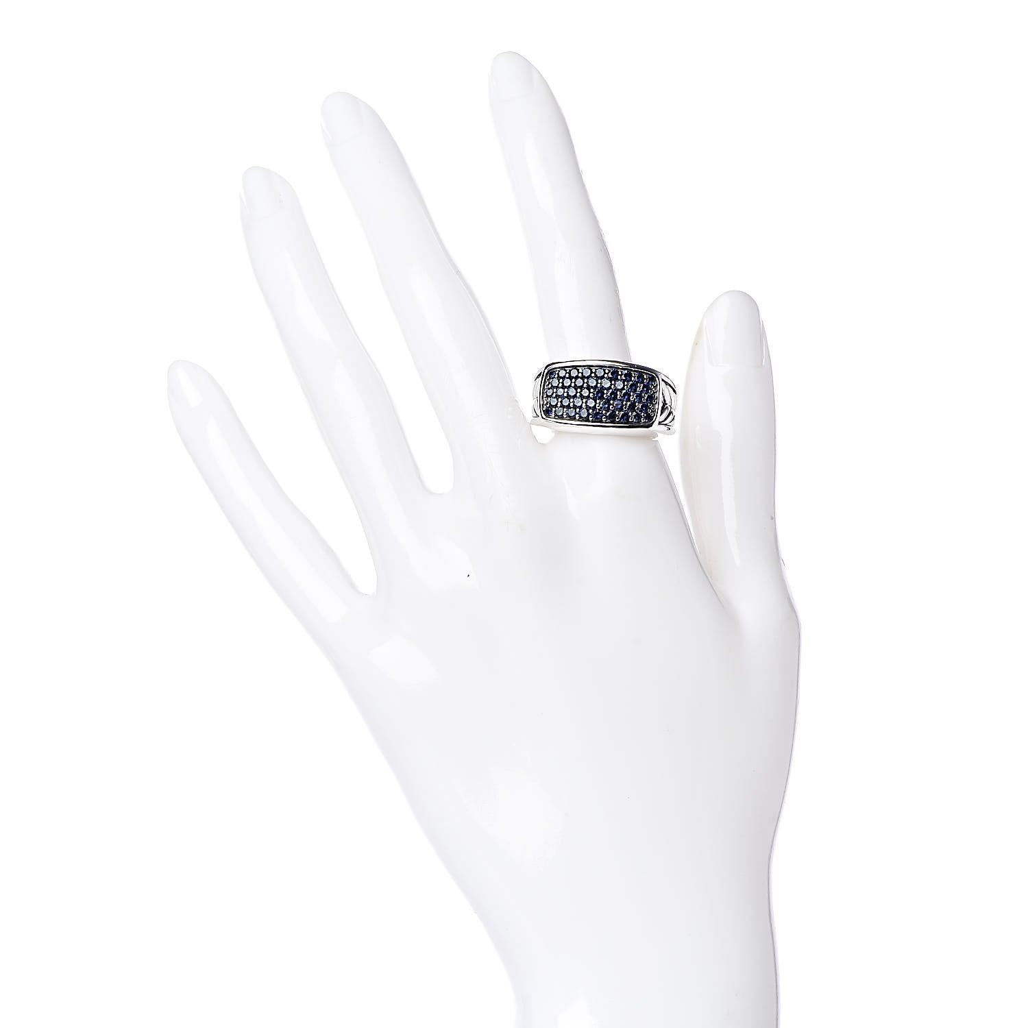 David Yurman Sterling Silver Blue Sapphire Chevron Signet Ring 58 8.5 2 of 5