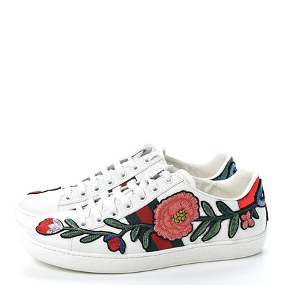Gucci Calfskin Web Floral Embroidered Womens Ace Sneakers 39 White 3 of 10
