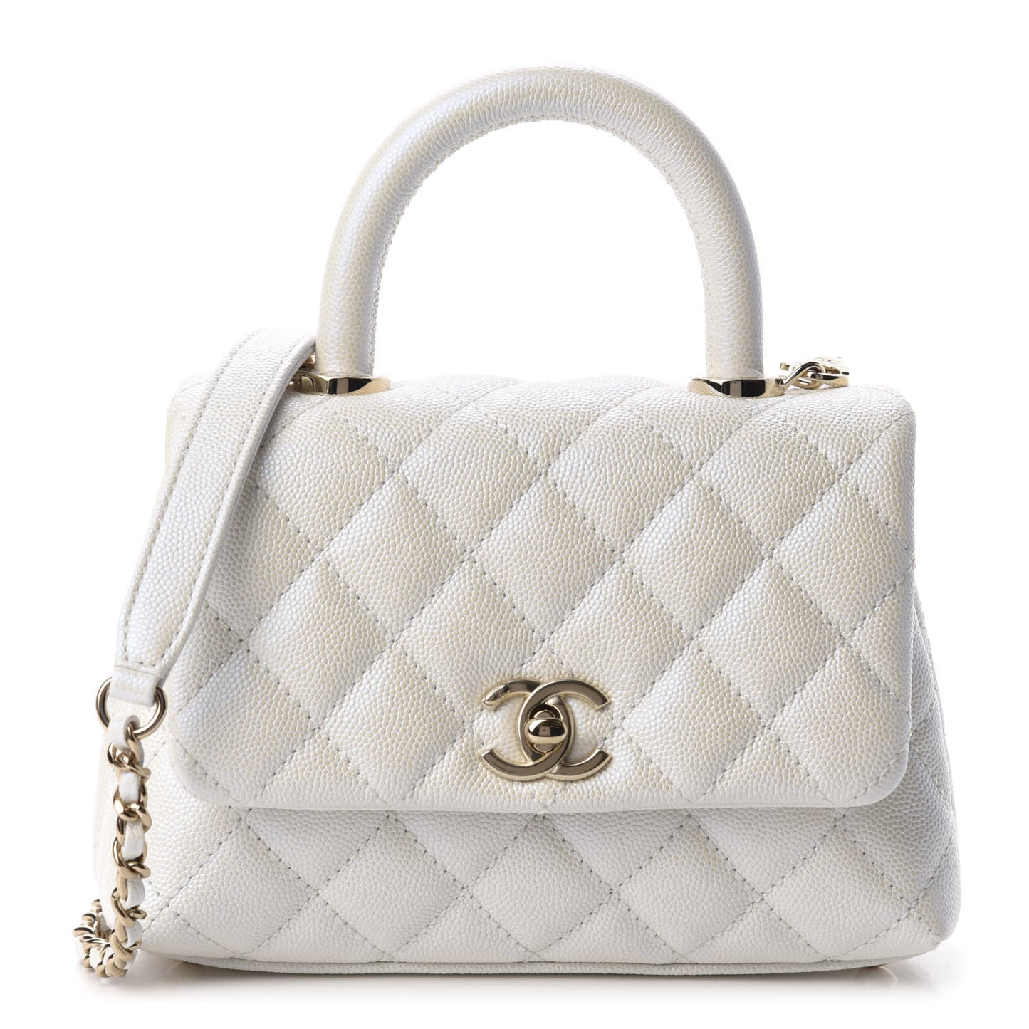 Iridescent Caviar Quilted Extra Mini Coco Handle Flap Ivory