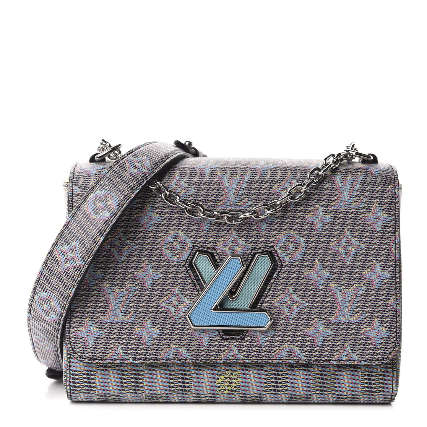 Calfskin Monogram LV Pop Twist Shoulder Bag MM Blue