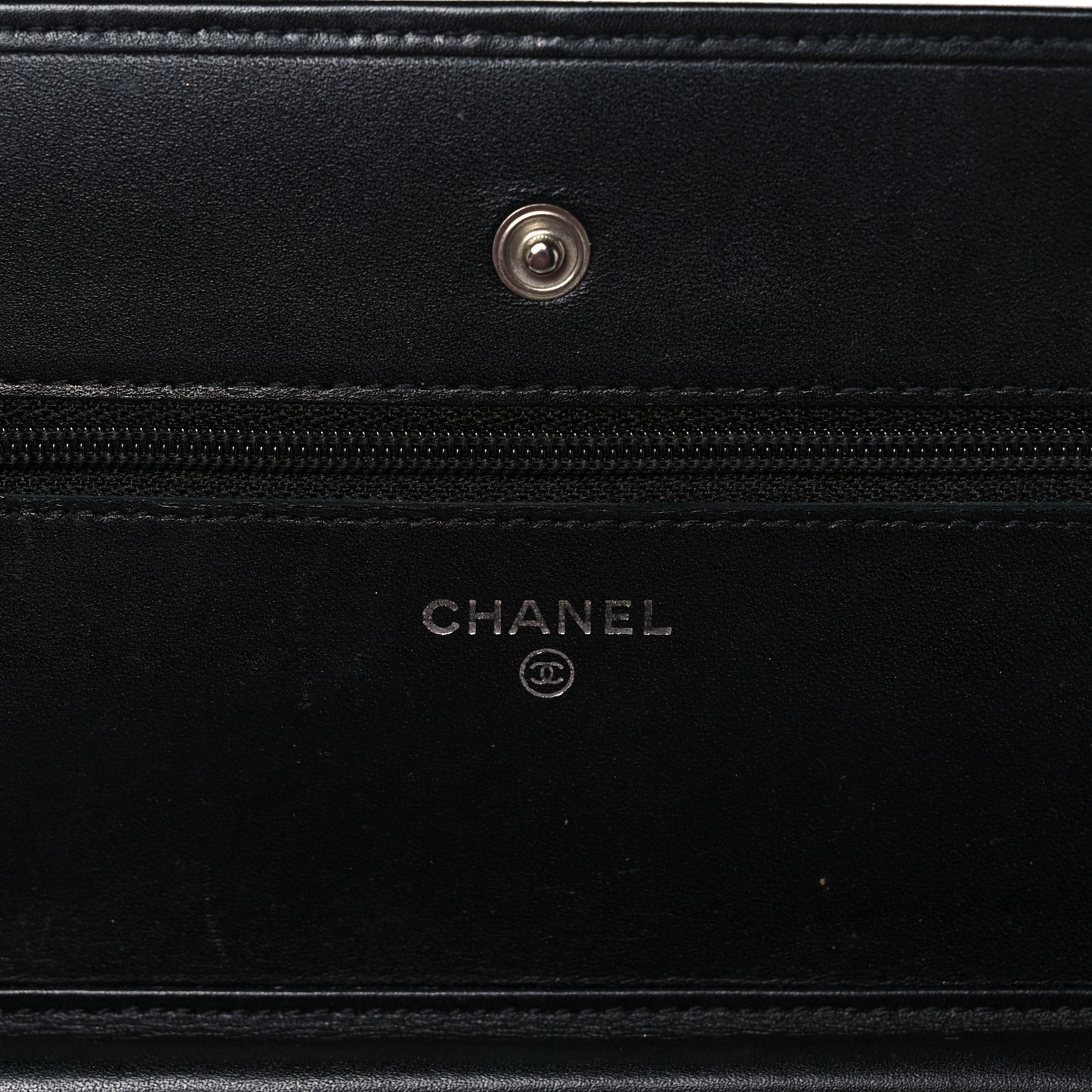 Calfskin Quilted Cambon Wallet On Chain WOC Black