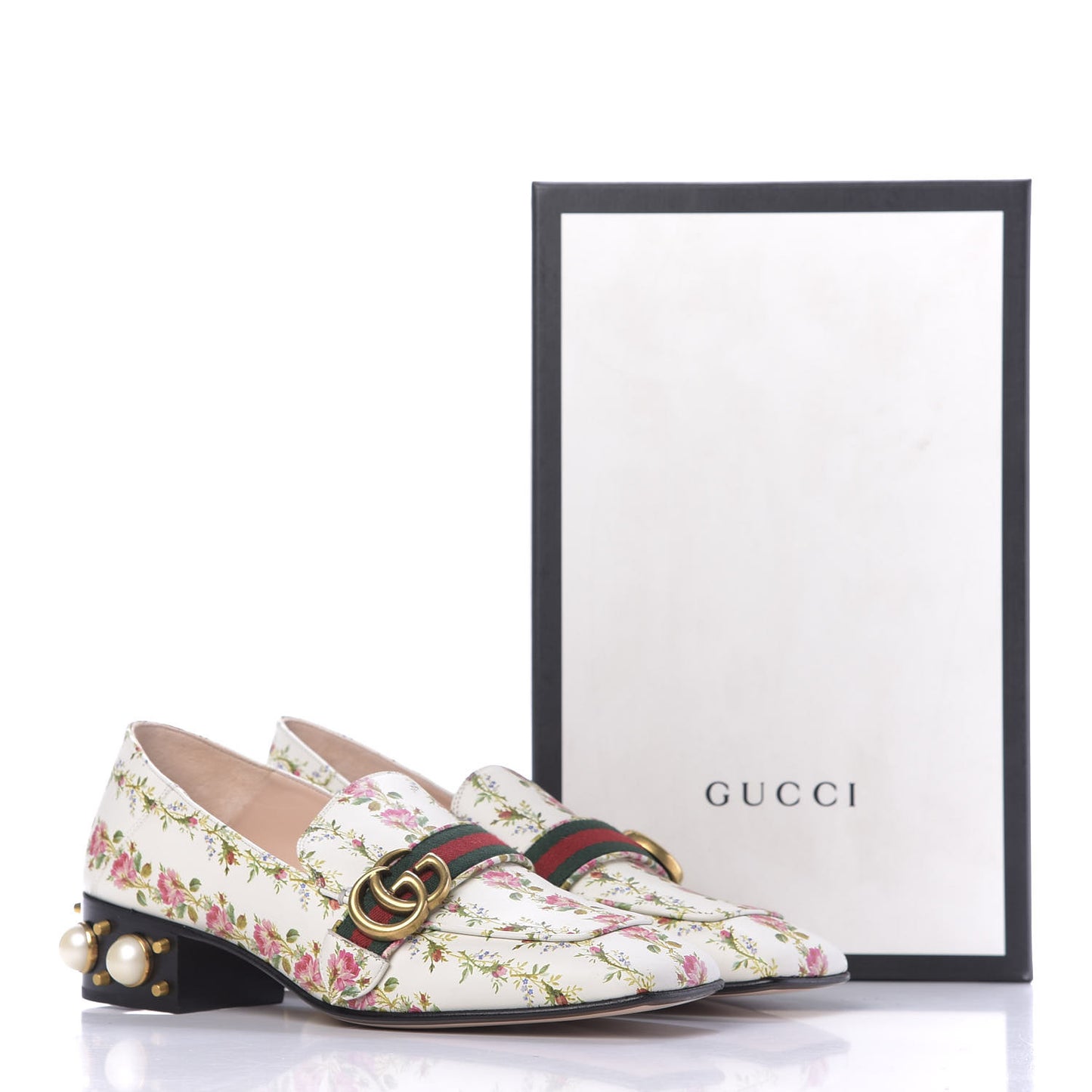 Calfskin Web Pearl Floral Embellished Peyton Loafer 40 White Multicolor