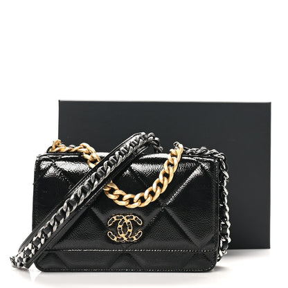 Chanel Shiny Crumpled Calfskin Quilted Chanel 19 Wallet On Chain WOC Black 11 of 11