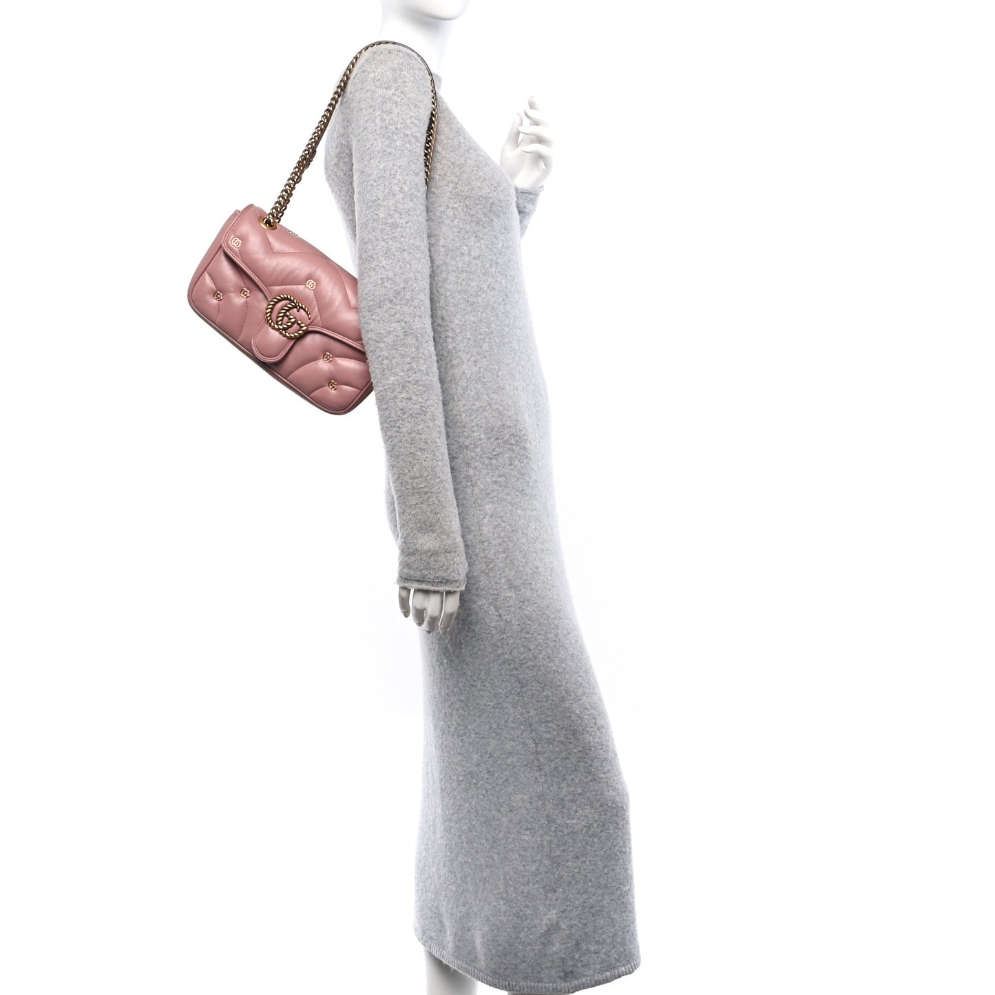 Nappa Matelasse Double G Studs Small Torchon GG Marmont Shoulder Bag Dusty Carmine Rose