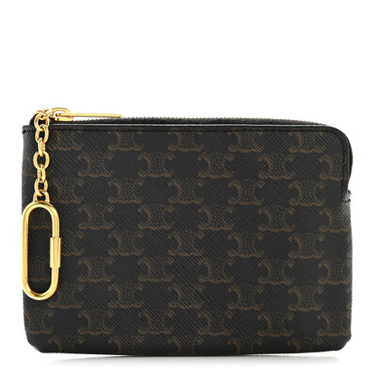 Celine Triomphe Canvas Coin and Card Pouch With Hook Black 1 of 7