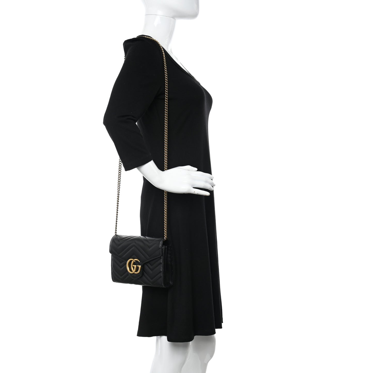 Calfskin Matelasse GG Marmont Chain Wallet Black
