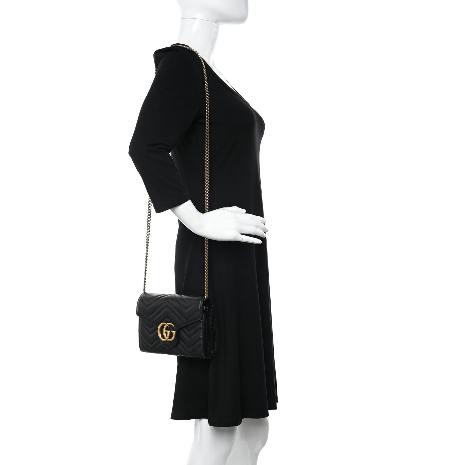 Gucci Calfskin Matelasse GG Marmont Chain Wallet Black 2 of 10