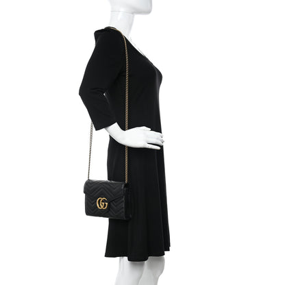 Gucci Calfskin Matelasse GG Marmont Chain Wallet Black 2 of 10