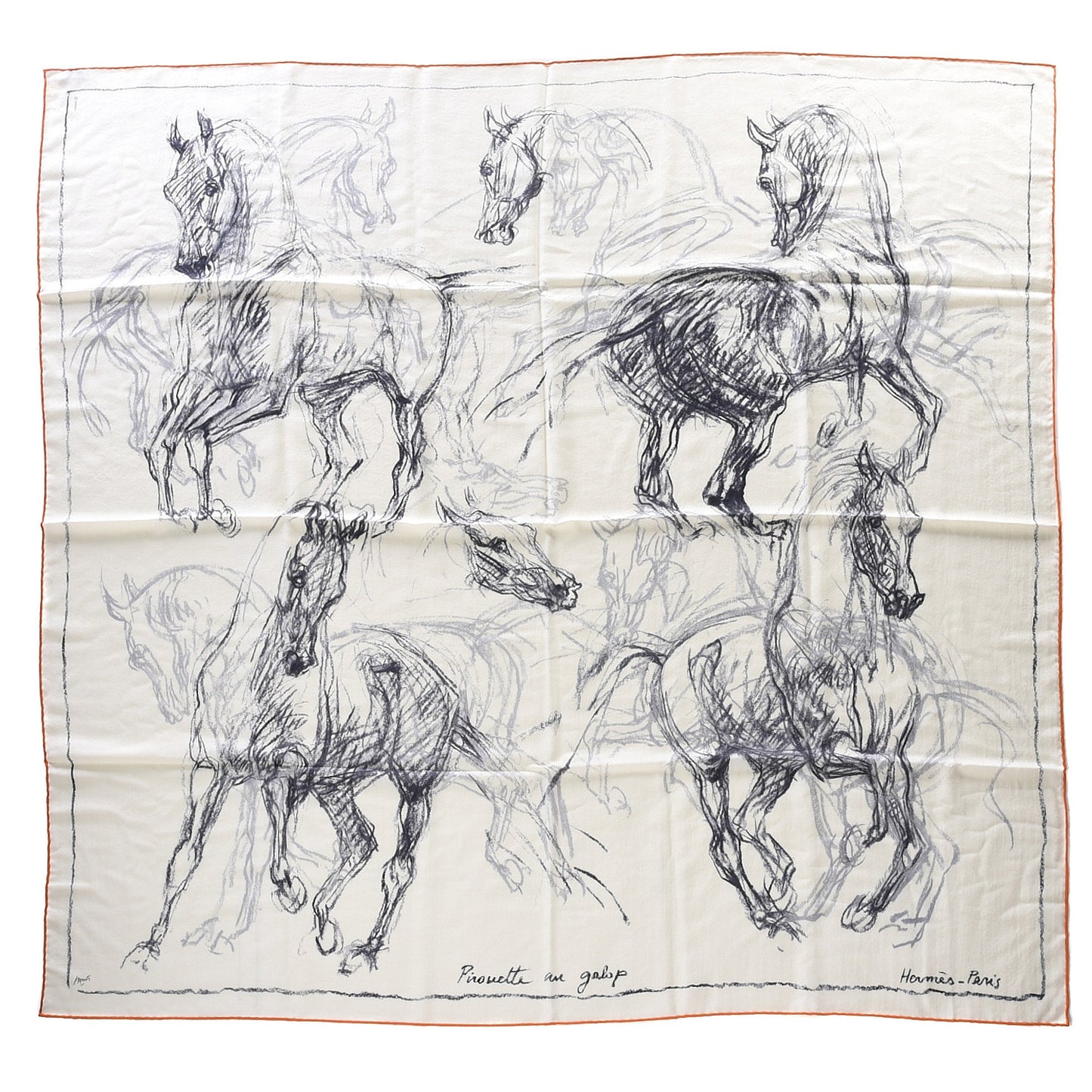 Cashmere Silk Pirouette au Galop Shawl 140 Blanc Black Gris