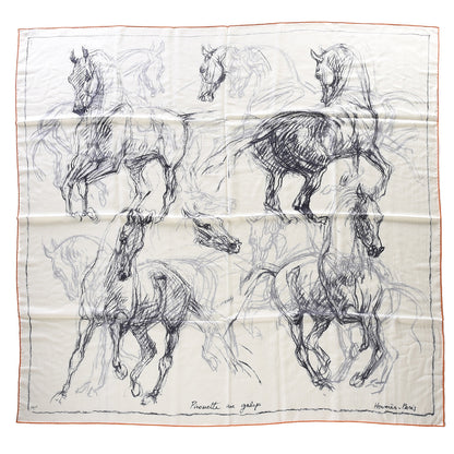 Hermes Cashmere Silk Pirouette au Galop Shawl 140 Blanc Black Gris 1 of 4