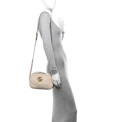 Gucci Calfskin Matelasse Small GG Marmont Chain Shoulder Bag White 2 of 12