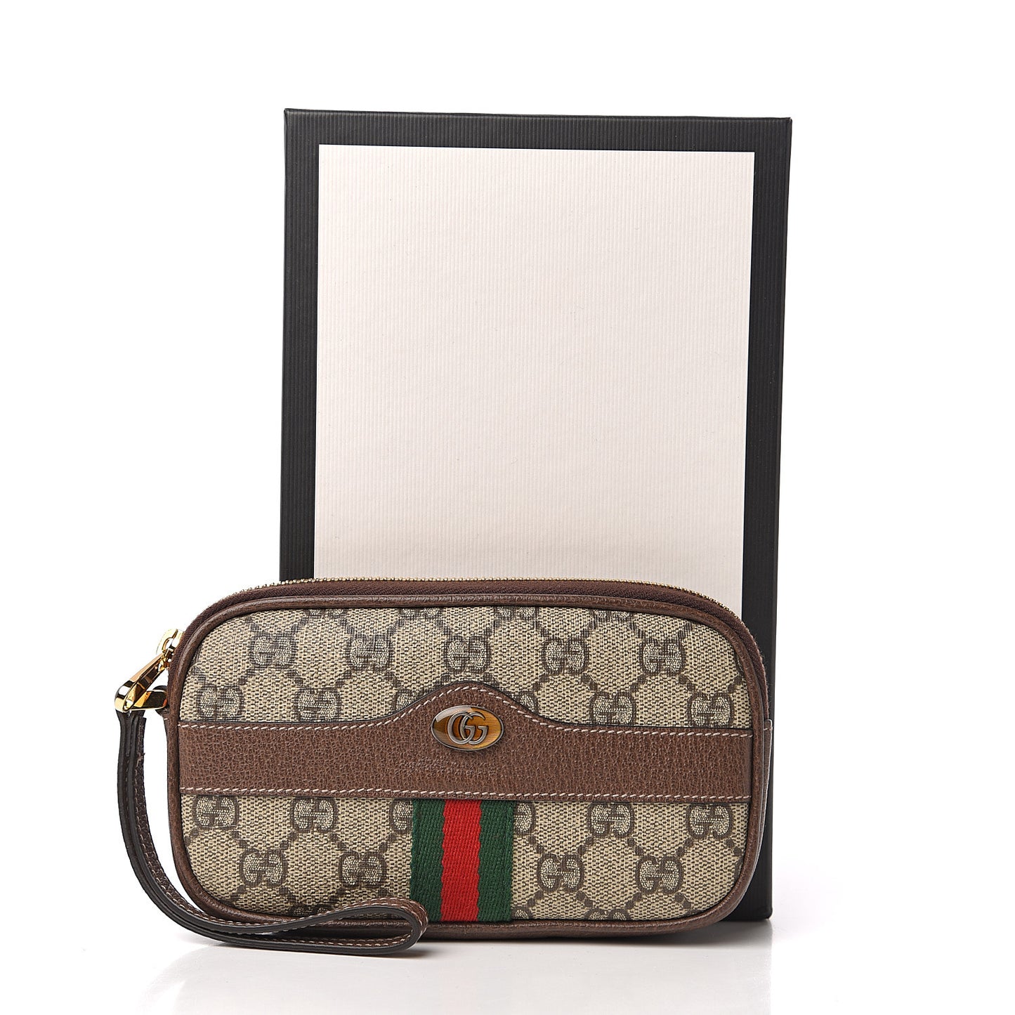 GG Supreme Monogram Ophidia Phone Case Wristlet Brown