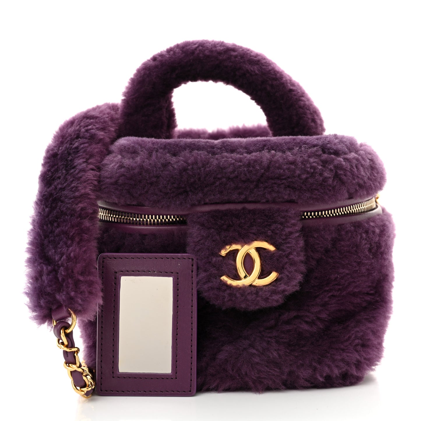 Shearling Lambskin Quilted Small Vanity Case Purple