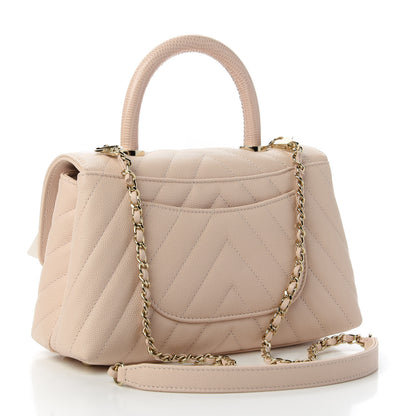 Chanel Caviar Lizard Embossed Chevron Quilted Mini Coco Handle Flap Beige 3 of 11