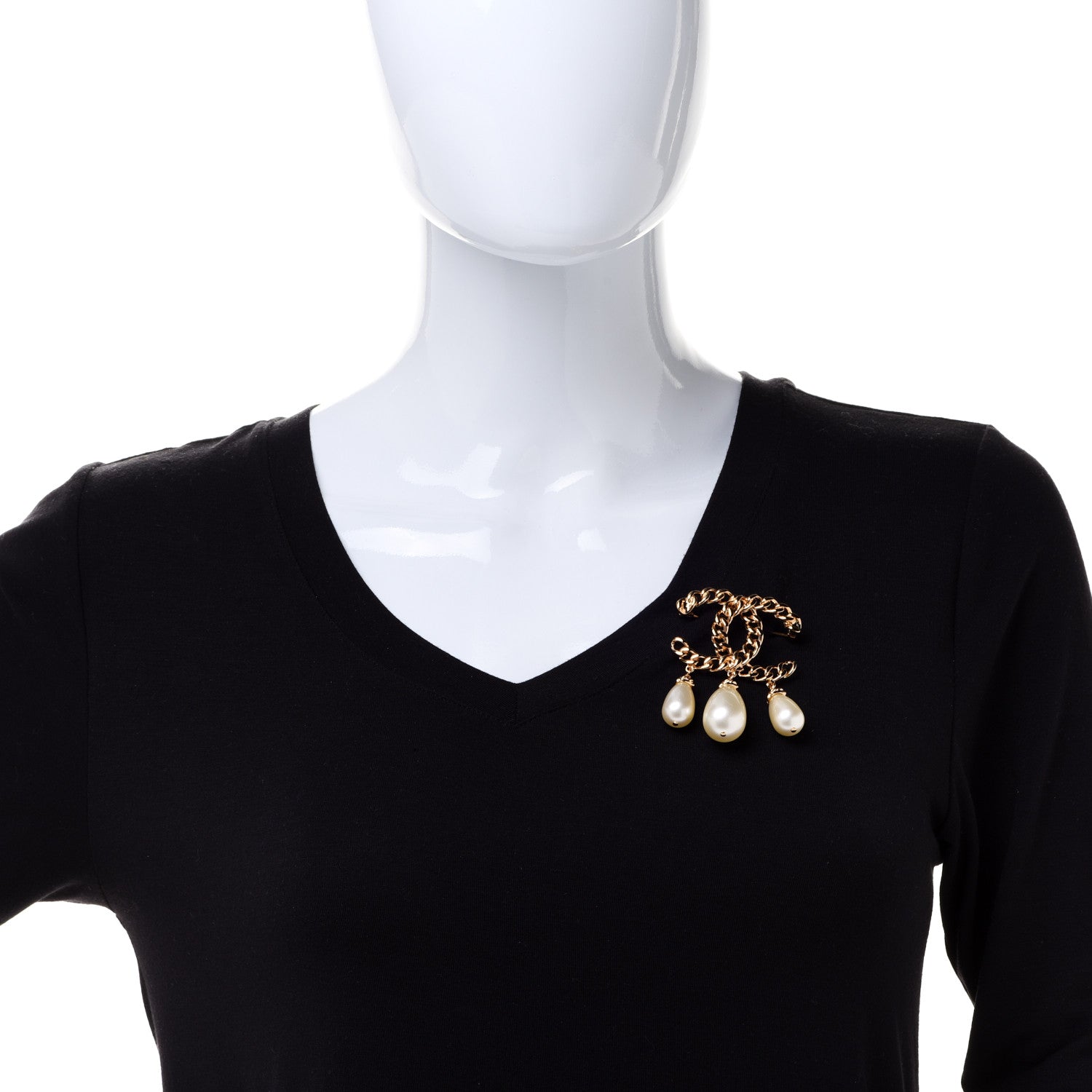 Chanel Chain Pearl Drop CC Brooch Gold 2 of 5