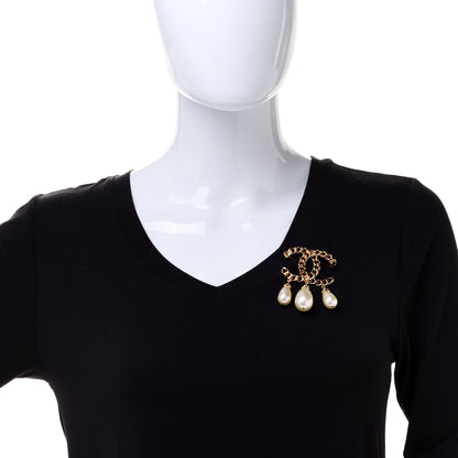 Chanel Chain Pearl Drop CC Brooch Gold 2 of 5
