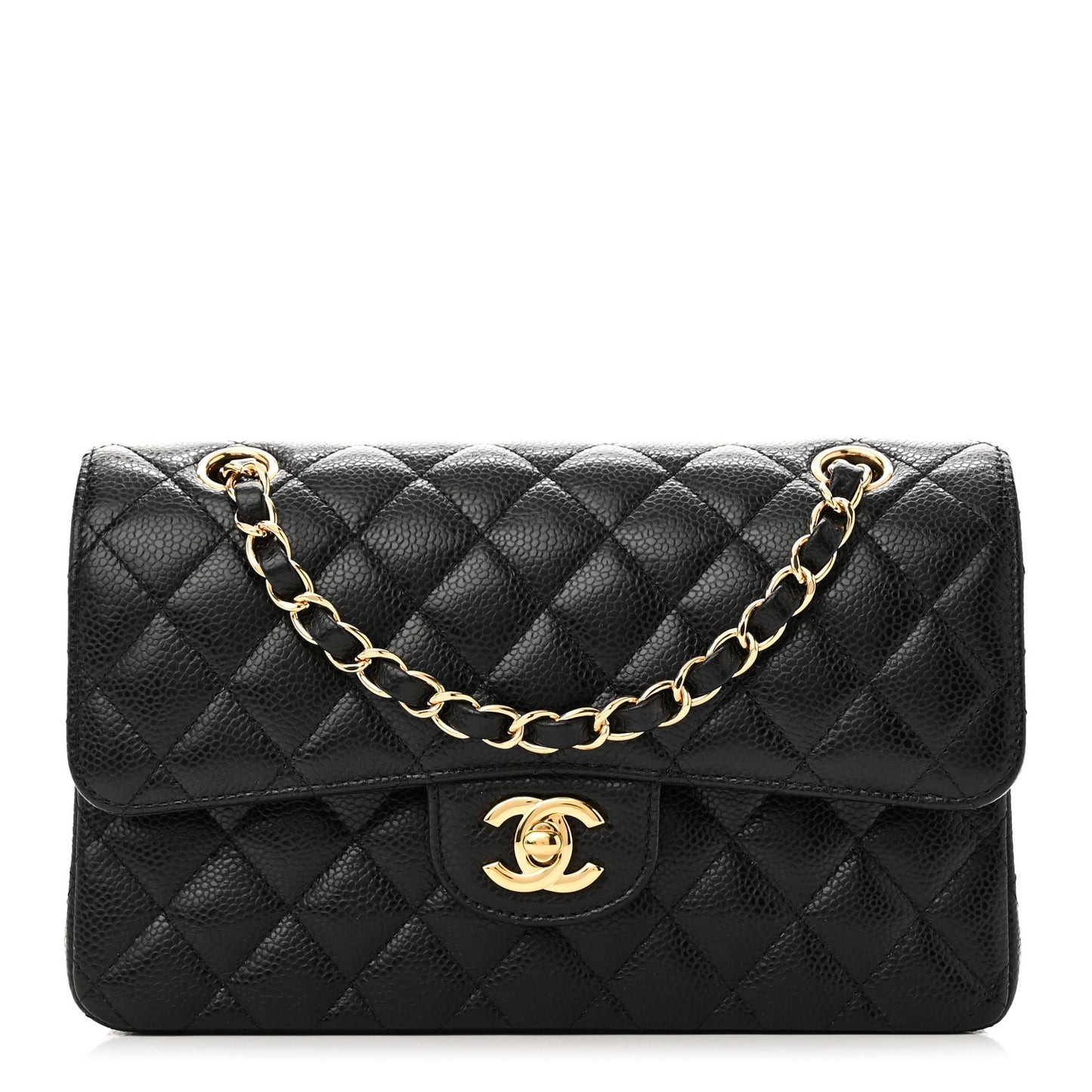 Caviar Quilted Small Double Flap Black