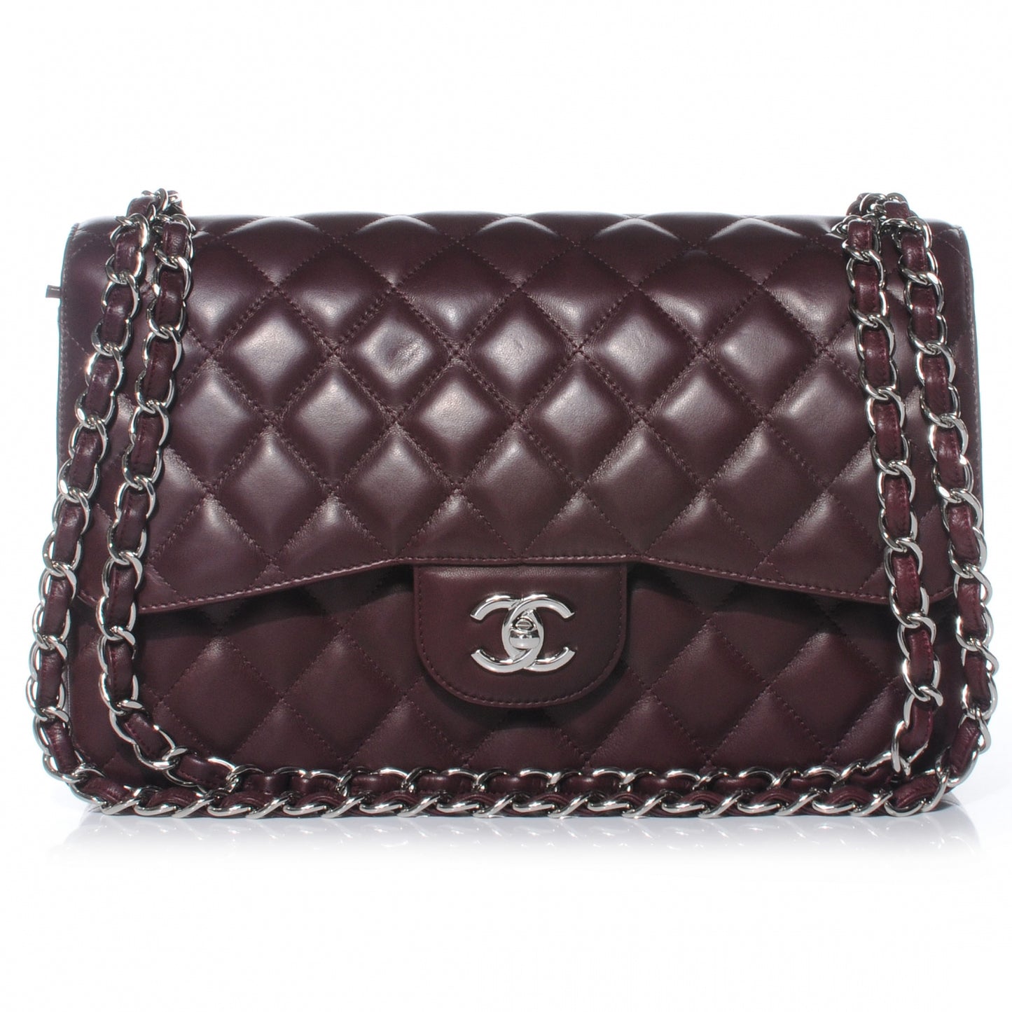 Lambskin Quilted Jumbo Double Flap Bordeaux
