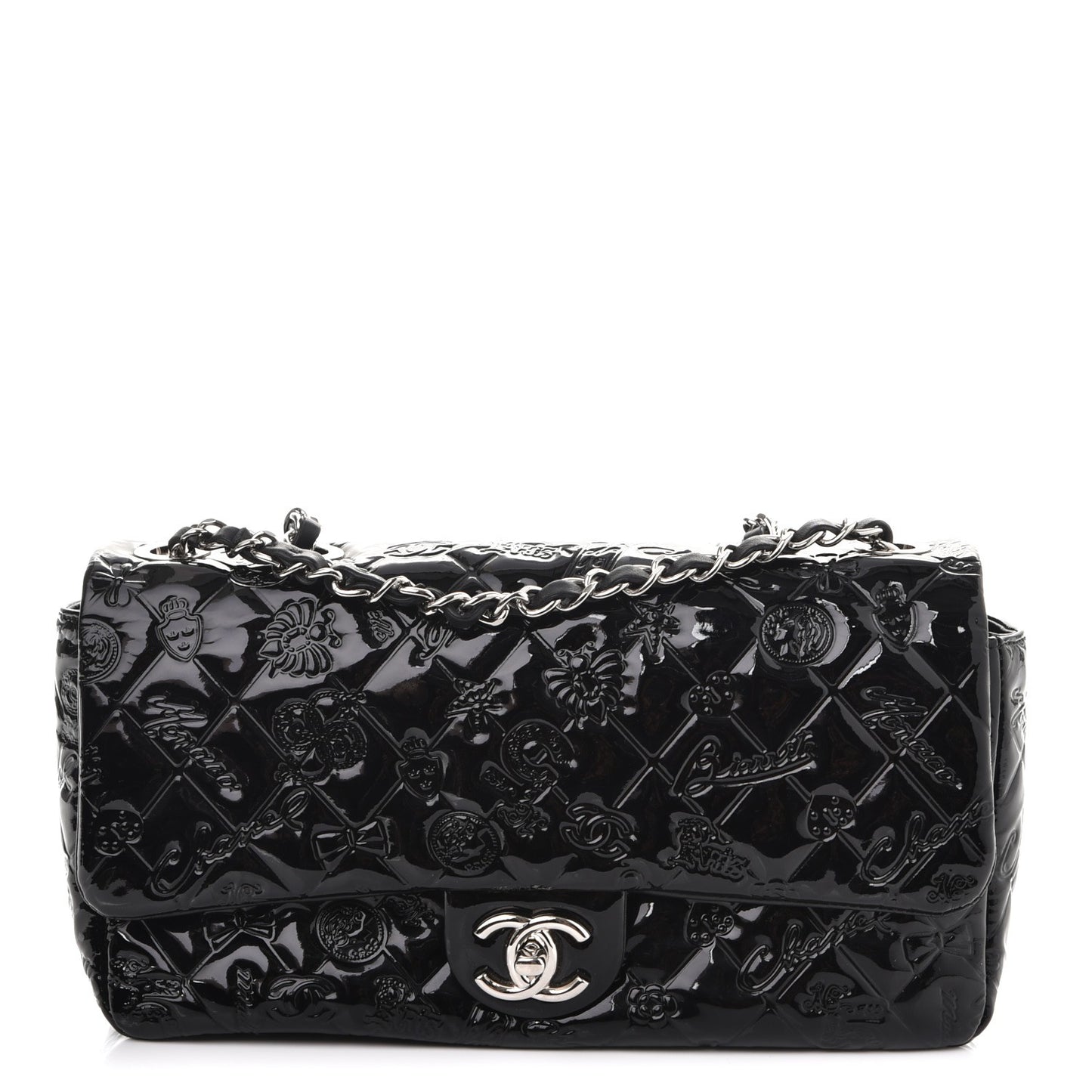Patent Medium Lucky Symbols Flap Black