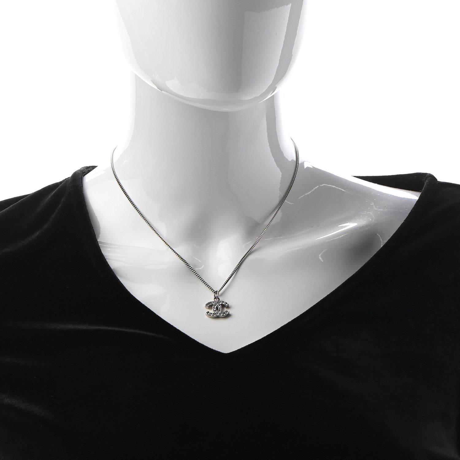 Chanel Crystal Timeless CC Necklace Silver 2 of 5