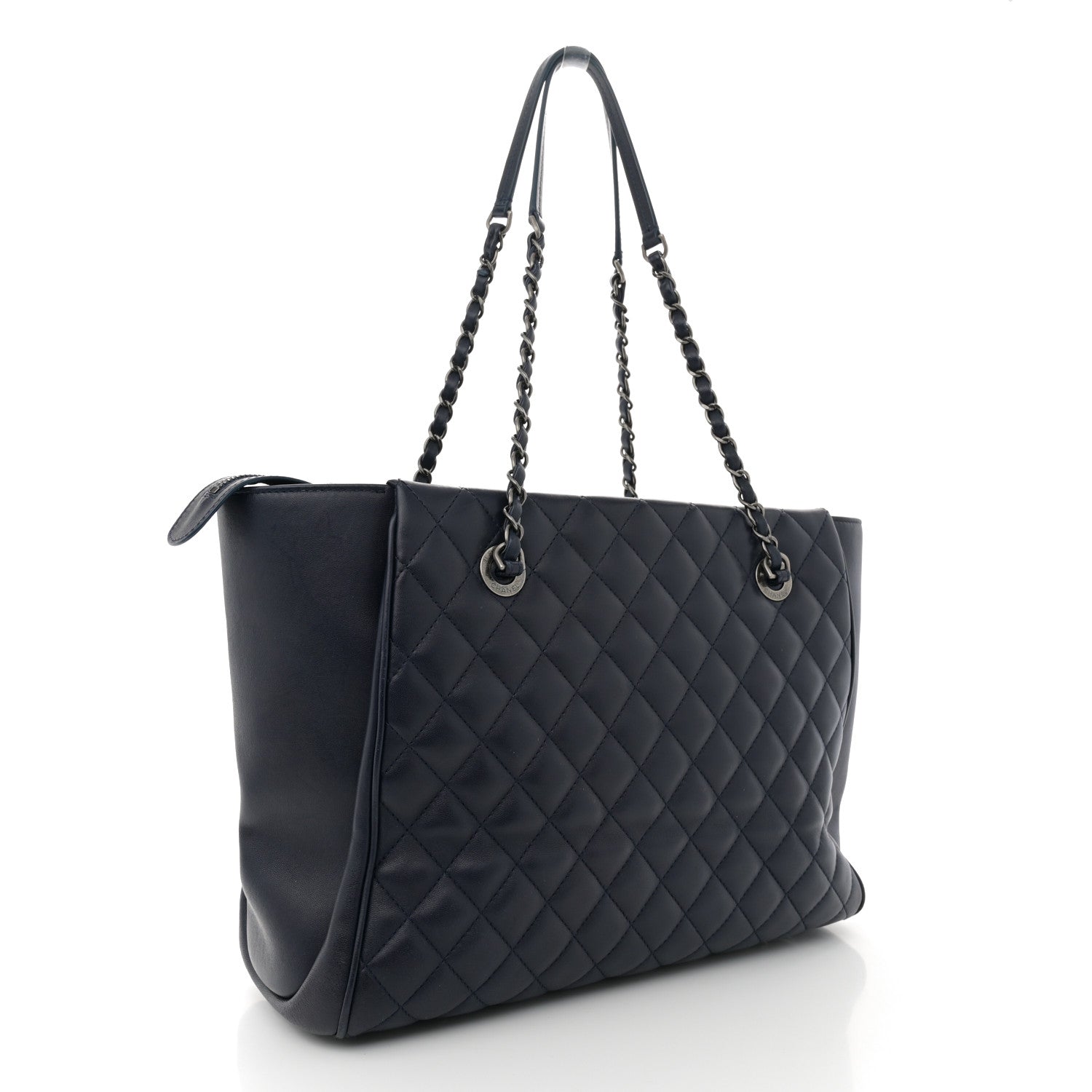 Chanel Lambskin Quilted Shopping Tote Navy 3 of 13