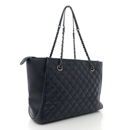 Chanel Lambskin Quilted Shopping Tote Navy 3 of 13