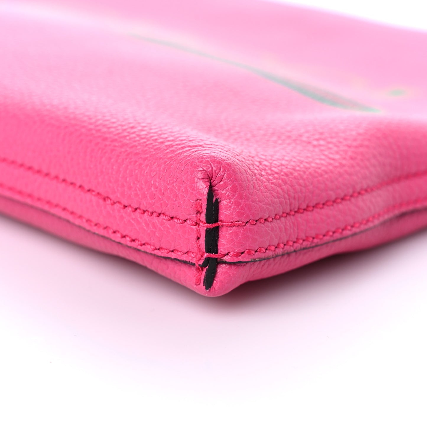 Pebbled Calfskin Medium Logo Portfolio Clutch Box Pink Green