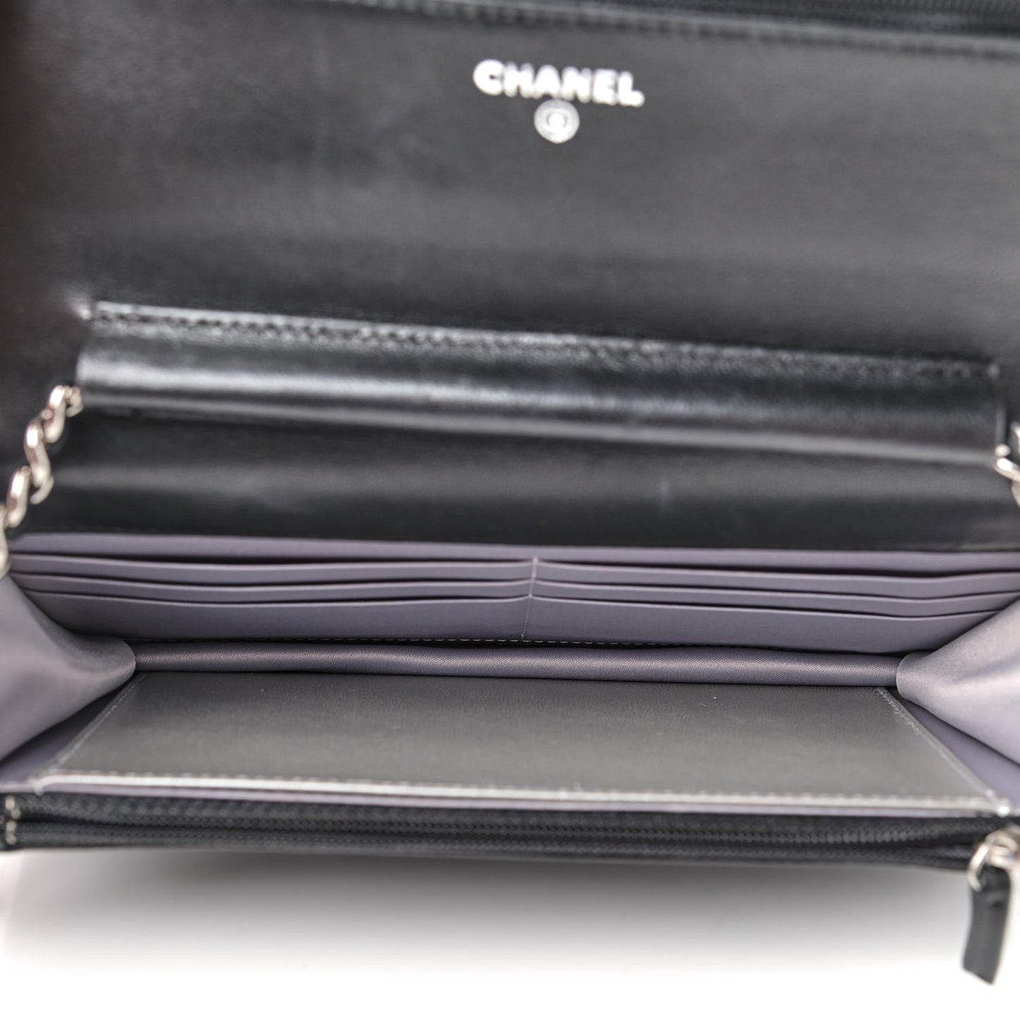 Lambskin Camellia Embossed Wallet on Chain WOC Black