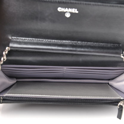 Chanel Lambskin Camellia Embossed Wallet on Chain WOC Black 5 of 9