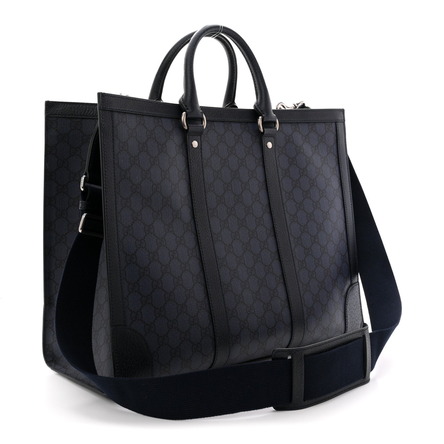 GG Supreme Monogram Textured Dollar Calfskin Large Ophidia Tote Bag Black Blue
