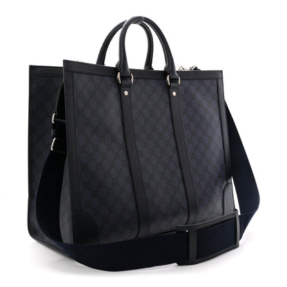 Gucci GG Supreme Monogram Textured Dollar Calfskin Large Ophidia Tote Bag Black Blue 3 of 12