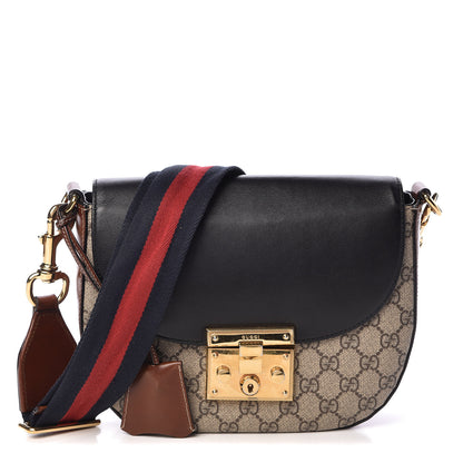 Gucci GG Supreme Monogram Web Medium Padlock Messenger Shoulder Bag Black 1 of 10
