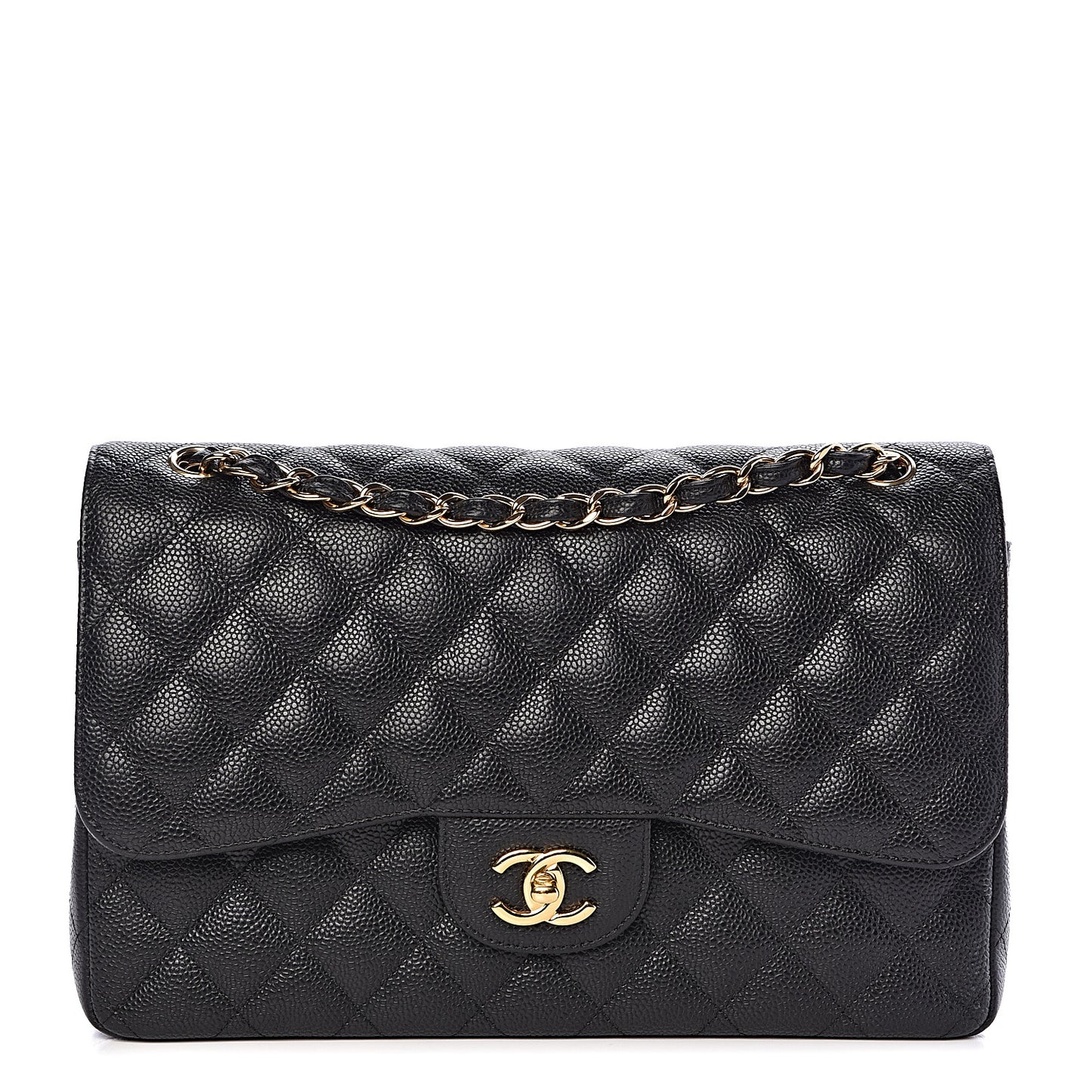 Caviar Quilted Jumbo Double Flap Black