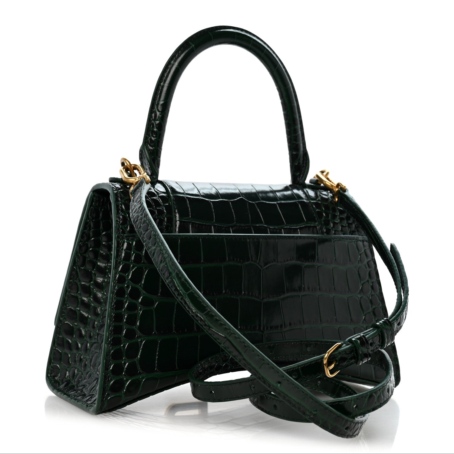 Balenciaga Shiny Calfskin Crocodile Embossed Small Hourglass Top Handle Bag Forest Green 3 of 13