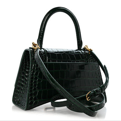 Balenciaga Shiny Calfskin Crocodile Embossed Small Hourglass Top Handle Bag Forest Green 3 of 13