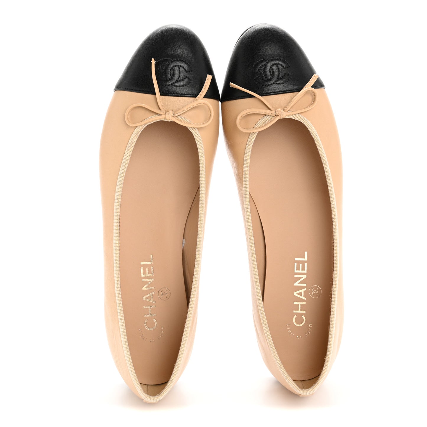 Lambskin Cap Toe CC Ballerina Flats 40.5 Beige Black