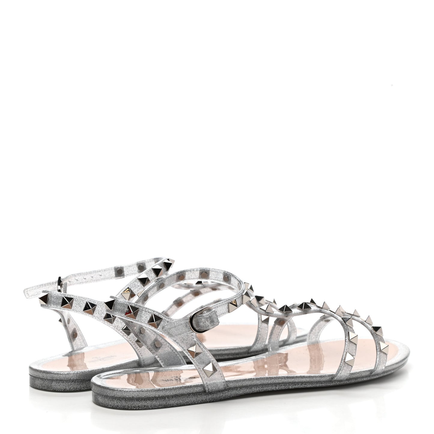 PVC Jelly Glitter Rockstud Caged Sandals 41 SIlver
