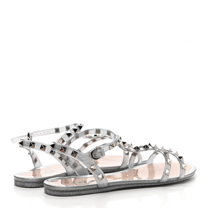 Valentino Garavani PVC Jelly Glitter Rockstud Caged Sandals 41 SIlver 4 of 8