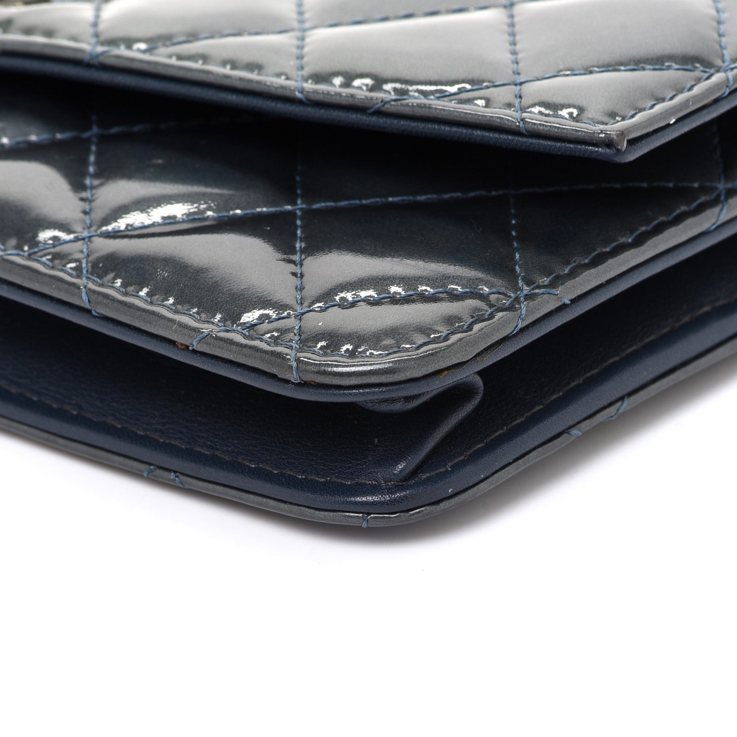 Chanel Patent Quilted Brilliant Wallet On Chain WOC Dark Blue 10 of 14
