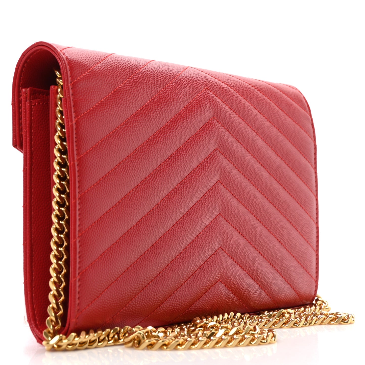 Grain De Poudre Matelasse Chevron Monogram Chain Wallet Red