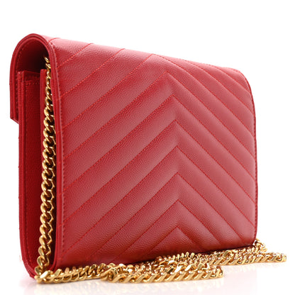 Saint Laurent Grain De Poudre Matelasse Chevron Monogram Chain Wallet Red 3 of 9