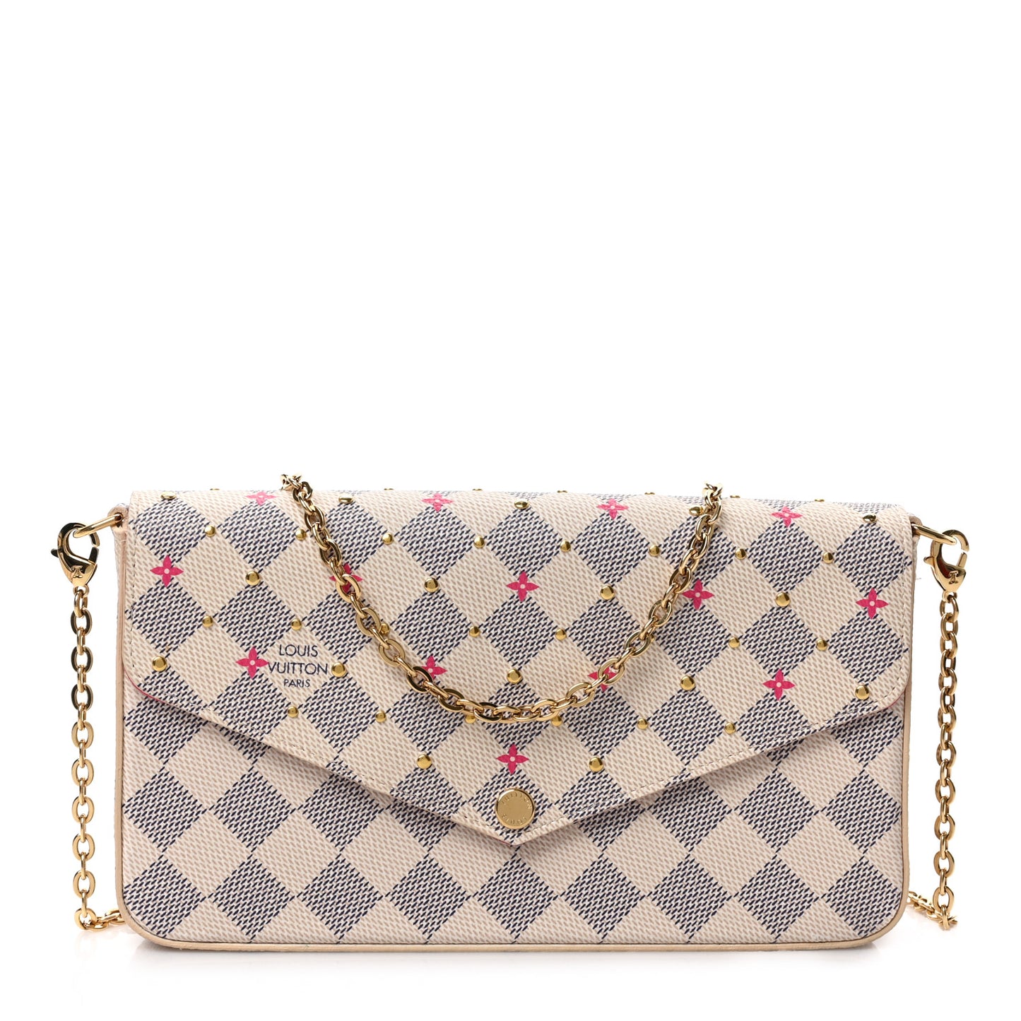 Damier Azur Studded Pochette Felicie Chain Wallet Fuchsia