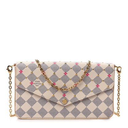 Louis Vuitton Damier Azur Studded Pochette Felicie Chain Wallet Fuchsia 3 of 9