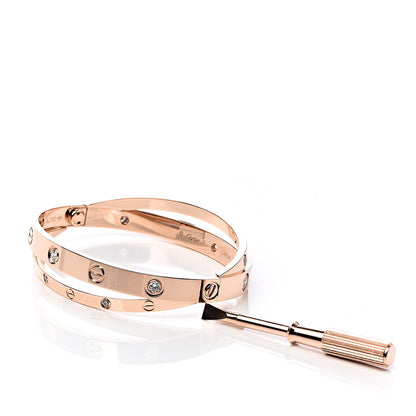 Cartier 18K Pink Gold 12 Diamond Double LOVE Bracelet 16 5 of 6