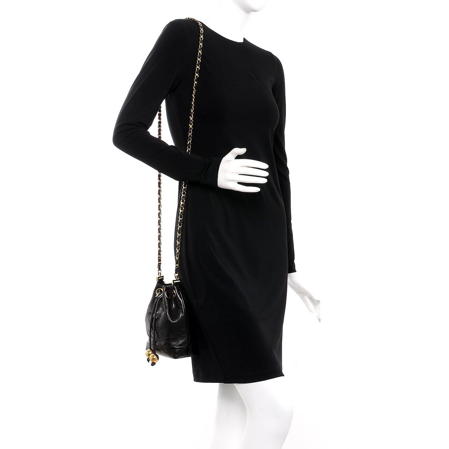 Lambskin CC Drawstring Bag Black