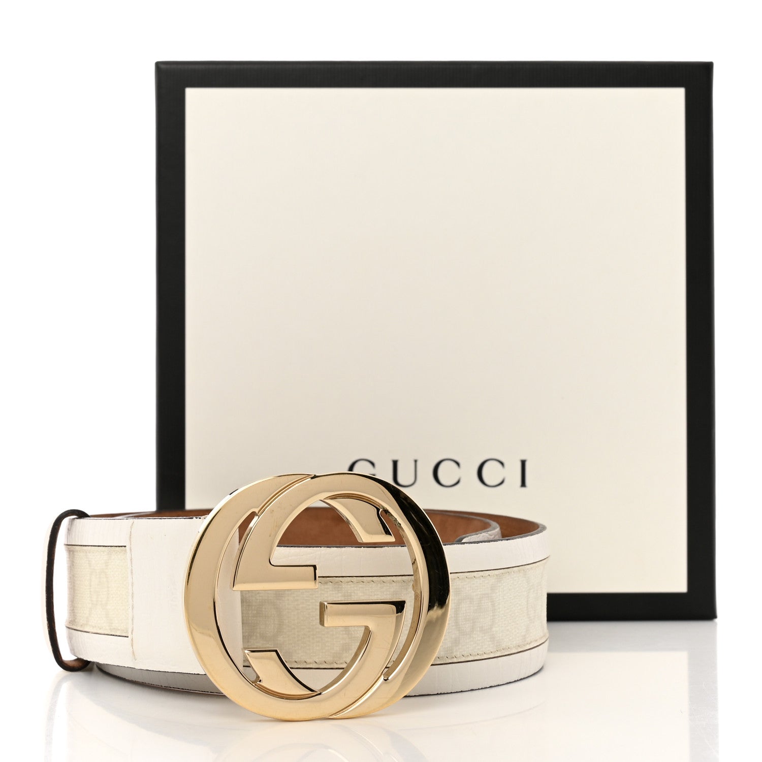 Gucci GG Supreme Monogram Calfskin Double G 40mm Belt 70 28 Off White 6 of 6