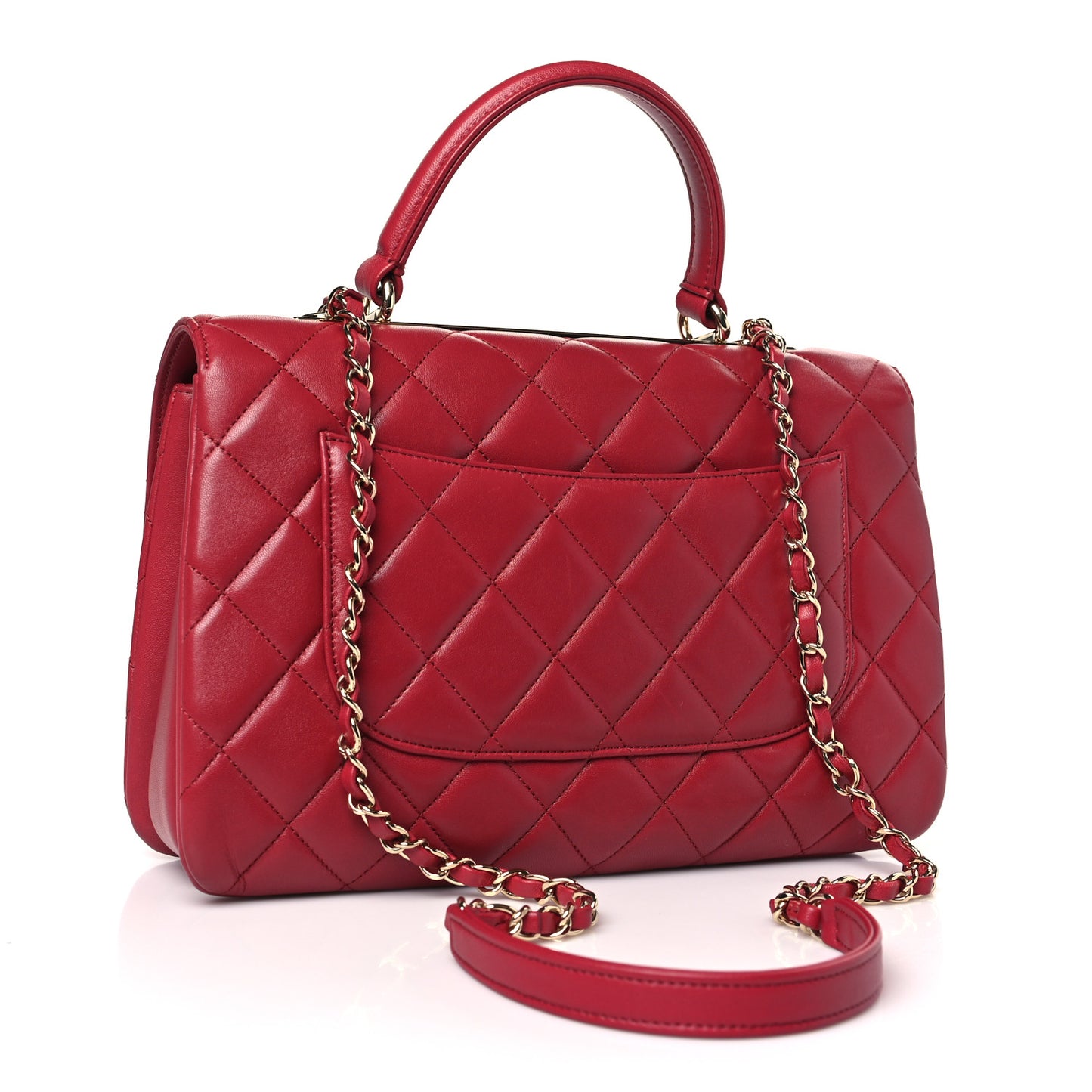 Lambskin Quilted Medium Trendy CC Flap Dual Handle Bag Dark Pink