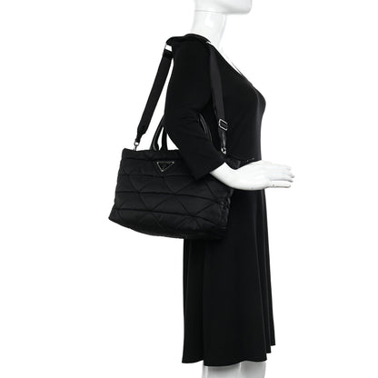 Prada Re-Nylon Nappa Triangle Quilted Padded Small Double Handled Zip Tote Black 2 of 10